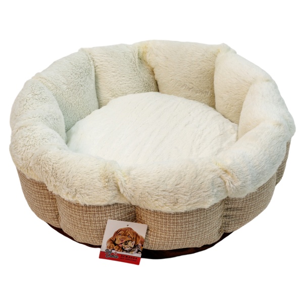 Лежак Pet Choice для собак и кошек, круглый с бортом 65х65х18 см, меховой, белый