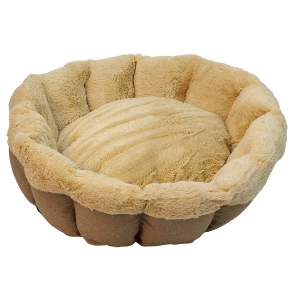 Лежак Pet Choice для собак и кошек, круглый с бортом 65х65х18 см, меховой, коричневый